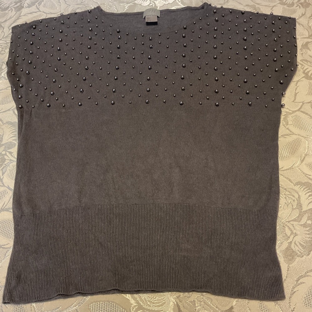 H&M Studded Sweater Womens Small Grey Excellent Silk Blend Cap Sleeve Knit Top